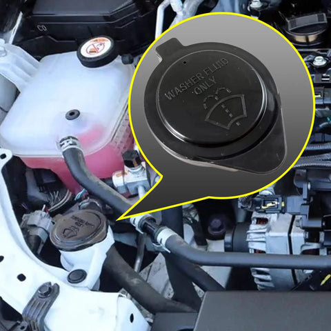 Windshield Washer Fluid Reservoir Cap For Toyota Vehicles Fits Avalon Camry Corolla Highlander Sienna Tundra Prius C Yaris Fortuner Hilux XD And More Sealed Water Tank Cap With Pressure Regulation installed on vehicle engine bay.