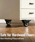 2 Inch Heavy Duty PU Caster Wheels With Hella Sturdy Dual Locking Brake Eight Pack on wooden floor, showing non-marring features.