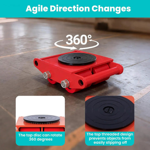 Heavy Duty 10 Ton Machinery Moving Skates Set Of 4 With 20000 Lbs Load Capacity displaying 360-degree rotating top disc.