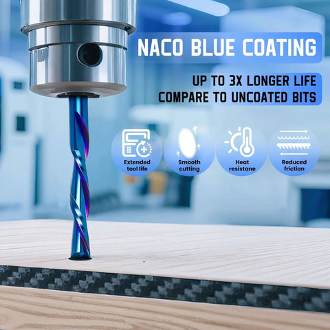 HQMaster downcut router bit with 1/8 in shank, blue-coated tungsten carbide, 5-pack set