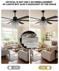 Bella Depot 65" Crystal Fandelier Low Profile Ceiling Fan with Light in living room, showcasing K9 crystals and modern design.