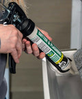 Applying Gutter And Flashing Exterior Sealant Advanced Hybrid Polymer Waterproof Sealant Medium Gray 10.1 Oz on gutter
