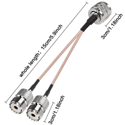 UHF Male To Dual UHF Female Splitter Cable PL 259 To SO239 Coax RG316 For Ham Radio Gear Antenna Analyzer SWR Meter 15 cm
