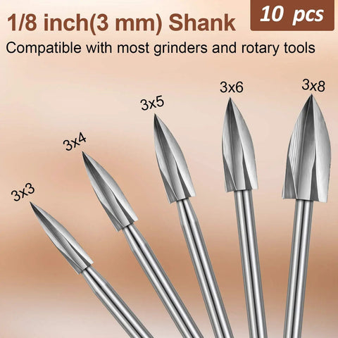 5 HSS carbide rotary burr bits for 20 Piece Handy Wood Carving Tools Set With HSS Engraving Drill Accessories And HSS Carbide Rotary Burr Bits