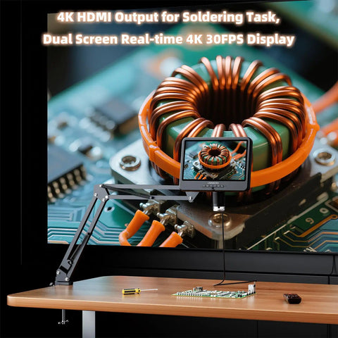 4K 30FPS HDMI Digital Microscope With 10.1 Inch Screen And Flexible Arm Stand for electronics soldering and PCB inspection