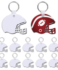 Helmet Shape Sublimation Keychain Blanks Kit, 20 pieces with rings, showing blank and football design, MDF material.