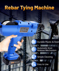 Electric Rebar Tier Gun For 8mm To 34mm Ties, Automatic Tie Tool That Cuts The Grunt Work With A 12V Battery, Blue in use