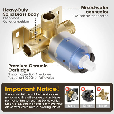 Deadly Slick Brushed Nickel Shower Faucet Set With Solid Brass Rough In Valve And Ceramic Disc Cartridge Featuring Killer High Flow Six Inch Tub Spout Plus Top Shelf High Pressure Showerhead For Zero Hassle Bathroom Refresh