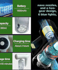 Electrostatic ULV Atomizer Sprayer With Blue Light Wireless Nano Mister Fogger Gun features and specifications
