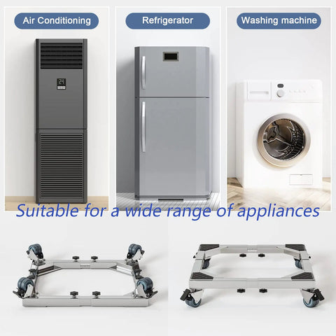 Heavy Duty All Stainless Steel Mobile Fridge Stand Base With Wheels For Washer Refrigerator And Dryer Adjustable from 16 to 26-3/8 inches
