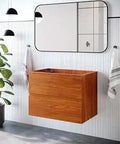 Scenic 30 Inch Wall Mount Bathroom Vanity Cabinet In Cherry Walnut Finish with Clean Lines in a Modern Bathroom Setting