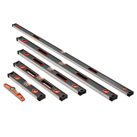 Rock Solid Six Piece Torpedo Level And Box Level Collection Features 10 To 78 Inch Sizes Battle Ready Aluminum Alloy Frame Precise Bubble Vials SAE Metric Edges Plus Magnetic Hold For Dead On Layouts