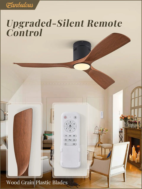52 Inch Ceiling Fan With Lights And Remote Modern Flush Mount 3 Color Temperatures LEDs Quiet DC Motor 6 Speed Settings Timer