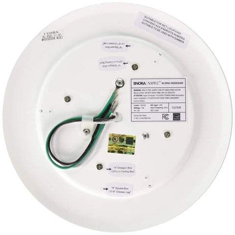 Back view of Heavy Duty Six Inch Surface Mount Acrylic Opal Led Ceiling Light Fixture showing wiring and mounting details.