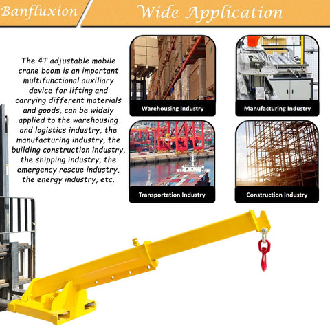 Heavy Duty Forklift Jib Boom Crane With Four Ton Capacity Telescopic Steel Boom For Warehouse Rigging, adjustable mobile crane.