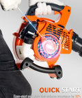 Beast Power Handheld Gas Leaf Blower With 26cc Two Cycle Engine Delivers 180 MPH Air And 380 CFM, front view, black orange finish