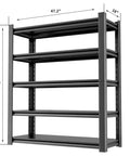Five Tier Garage Shelving Unit Built Tough From Metal, Heavy Duty Utility Storage Rack For Garage Or Workshop, Adjustable Steel Shelves, Space Saving Organization For Tools, Parts, And Supplies. 78" x 47.2" x 18" black metal rack