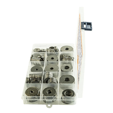 230 Piece Flat Washer Essentials Kit For Electrical Connections And General Repairs Includes Various Size Washers To Fit Screws Nuts And Bolts Distributes Load Prevents Loosening Perfect For Diy Home And Auto Projects, 304 stainless steel washers in organizer case