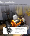 Hella Bright 5W Led Bench Grinder Work Light Fixture Upgrade For Boss Level Grind Precision and Killer Visual Clarity Across Your Entire Weekend Garage Workshop Space showing installation on an orange grinder with flexible neck.
