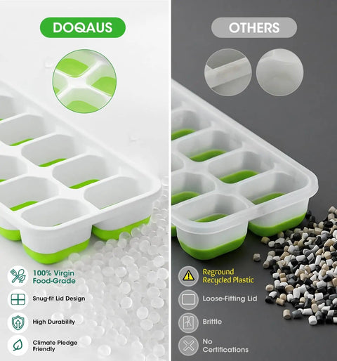 Smooth Silicone Ice Cube Tray Set With Lid And Storage Bin Four Pack For Freezer Organization Big Time Saver Super Slick Design Easy Pop Out Keeps Your Kitchen Dang Tidy Weekend Or Weekday