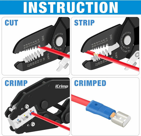 8 Piece Ratcheting Wire Crimping Tool Set With Quick Change Dies For Insulated Heat Shrink And Non Insulated Terminals Battery Cable Lugs IWS4 Solar Connectors Ferrules And Built In Wire Stripper