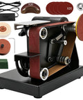 SporGain Mini Belt Sander With Seven Adjustable Speeds And Dual 90 Degree Worktables Perfect For Knife Making Woodworking Metal Polishing And Jewelry Crafting A Versatile 4-In-1 Power Tool For Diy Projects And Workshops with attachments