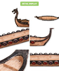 Detail view of Hand Carved Dragon Boat Incense Holder For Stick Incense Burners, showcasing intricate decorative carvings.