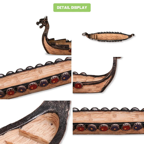 Detail view of Hand Carved Dragon Boat Incense Holder For Stick Incense Burners, showcasing intricate decorative carvings.