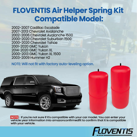 Side view of FLOVENTIS two-pack rear air suspension bags, red cylindrical springs for SUV
