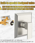 8 Inch Rainfall Shower Head Shower Faucet Set With 3 Way Valve And Brushed Nickel Trim No Fuss Easy Install Single Function Shower System For Modern Bathrooms showing brass rough-in valve and brushed nickel trim control on white background.
