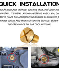 Premium Brass Radiator Coolant Expansion Tank Bleeder Screw With Heavy Duty Rubber O Ring showing installation details and threaded design.