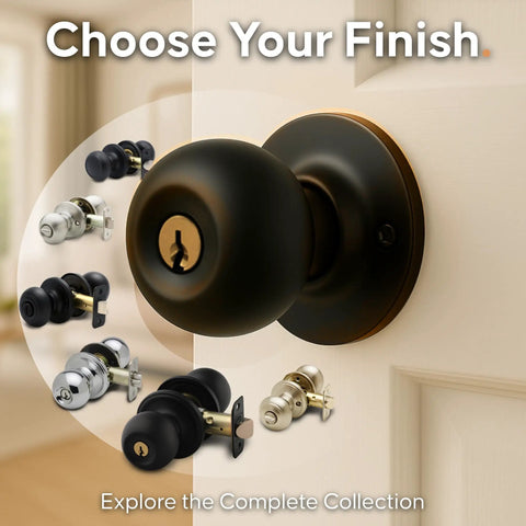 Keyed Entry Door Knob With Lock And Key ANSI Grade 3 Privacy Handle in Tuscan Bronze Finish displayed on a white door 