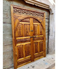 Hand Carved Barn Door Double Doors Brown Finish Custom Size Made To Order Sliding Or Hinged Interior Exterior Front Door Antique And Modern Style