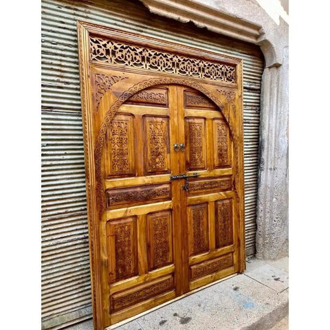 Hand Carved Barn Door Double Doors Brown Finish Custom Size Made To Order Sliding Or Hinged Interior Exterior Front Door Antique And Modern Style