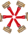 Tough As Nails Four Inch Mini Ball Valve With Slick Lever Handle, copper, red handles, six valves arranged in circle