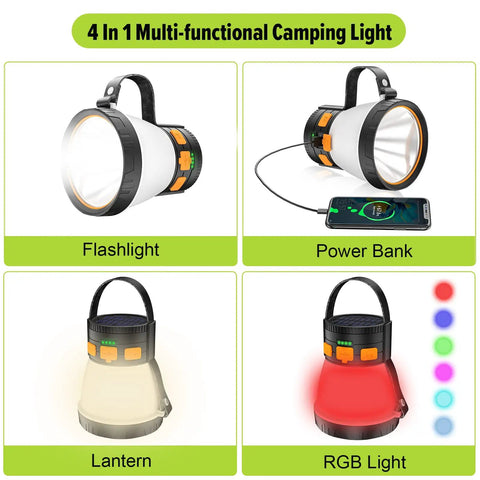 Beastly Bright 1500 Lumen Solar Panel Charging Camping Lantern with 8 Lighting Modes and Power Bank Function