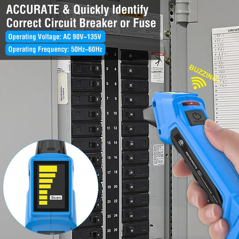 Go-To Circuit Breaker Finder Tool With Accessories, 90-135V Digital Breaker Locator used to identify an electrical circuit.