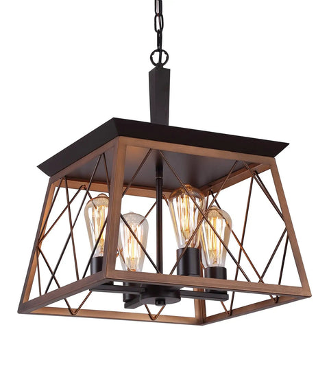 Farmhouse Rustic Square Chandelier Bronze And Black 4 Light Vintage Vibe Ceiling Light Fixture For Kitchen Dining Room Bar