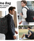 Heavy Duty Built Tough 17 Inch Laptop Backpack For Men And Women, shown for office and campus use, water resistant, black.