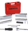 62 Piece One Quarter Inch Drive Master Socket Set With Ratchets CR V Steel SAE And Metric Sockets in red case