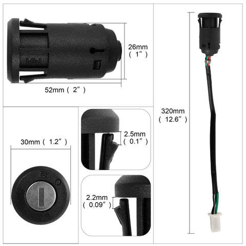 4 Wire Ignition Switch With Key Plug And Play Universal Fit For 50cc 90cc 110cc 125cc TaoTao Sunl Coolster Apollo Chinese ATV Dirt Bike dimensions