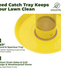 Close-up of yellow Outdoor Finch Bird Feeder Tube With Rainproof Dome Metal Mesh For Nyjer Thistle Seed No Mess 2.5 Lb Capacity