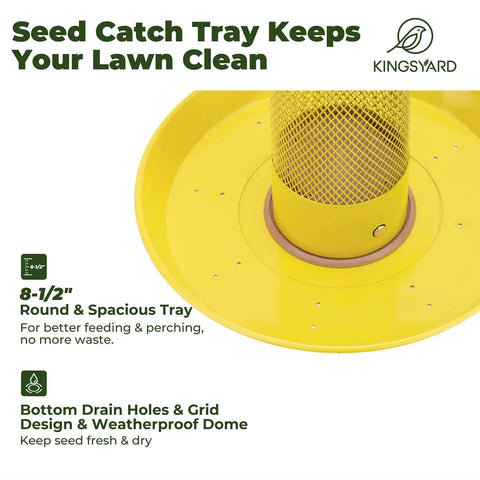 Close-up of yellow Outdoor Finch Bird Feeder Tube With Rainproof Dome Metal Mesh For Nyjer Thistle Seed No Mess 2.5 Lb Capacity
