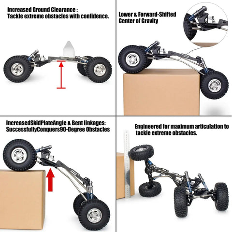 High Clearance LCG RC Crawler Chassis Kit With Carbon Fiber Rails, Portal Axles, Forward Gearbox, Adjustable 70-100mm Shocks on 1x10 Rig