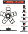 Infographic of Super Bright 300w Deformable Led Garage Lights With Five Adjustable Panels and specs like 6000K daylight