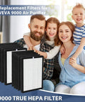 Family with ProHEPA 9000 True HEPA Filter Replacement for VEVA ProHEPA 9000 Air Cleaner Purifier, filters displayed prominently