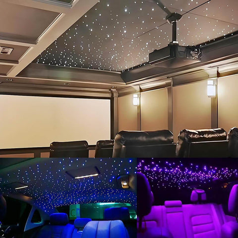 Lit Twinkle Fiber Optic Star Ceiling Kit With 16W RGBW Lights in home theater and car headliner, 150 fibers, 6.5ft long