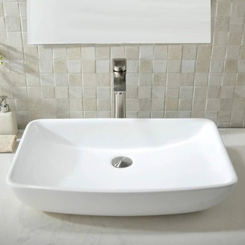 All In One White Ceramic Vessel Sink And Brushed Nickel Faucet Combo For Bathroom Vanity, 24 Inch Round Porcelain Lavatory