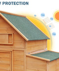 Mobile Wooden Chicken Coop On Wheels For Four To Six Chickens highlighting UV protection on green roof panels