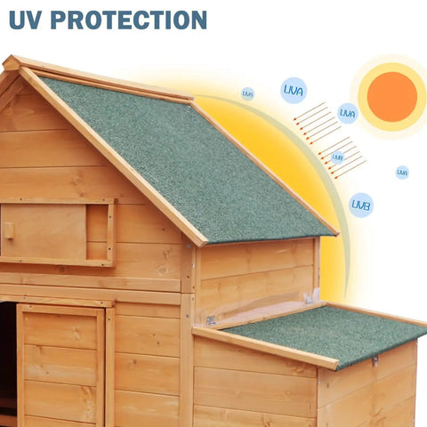 Mobile Beefy Wooden Chicken Coop On Wheels For 6 To 8 Chickens Outdoor Hen House With Nesting Box Predator Proof Poultry Cage showing UV protection roof